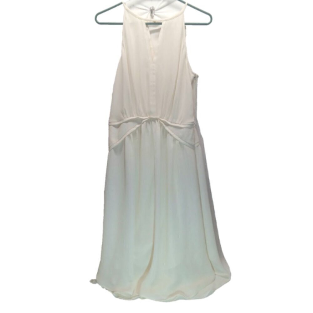 Banana Republic Ladies Size 8 Ivory Chiffon Draped Sleeveless Dress Sheer GUC